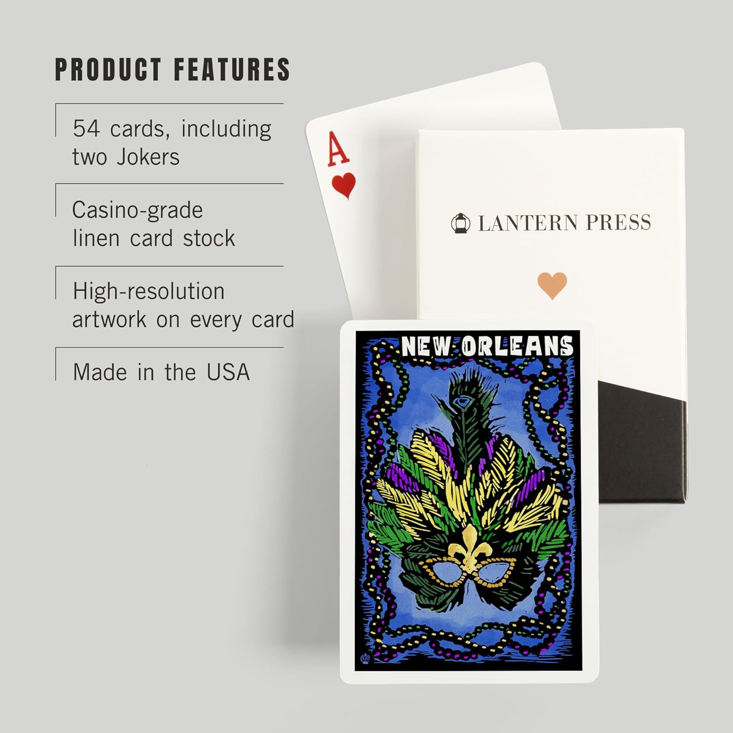 Lantern Press New Orleans, Louisiana, Mardi Gras, Scratchboard, 52 Playing Cards for Adults, Poker Size Card Deck