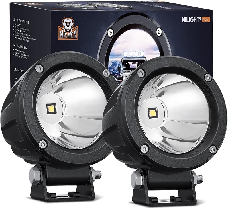 Nilight 2 PCS 3 Inch Spot Round Motorcycle LED Pods | 1065LM Built-in EMC for Offroad Fog Auxiliary Driving Lights on Motorbike SUV ATV Truck Boat Tractor Forklift