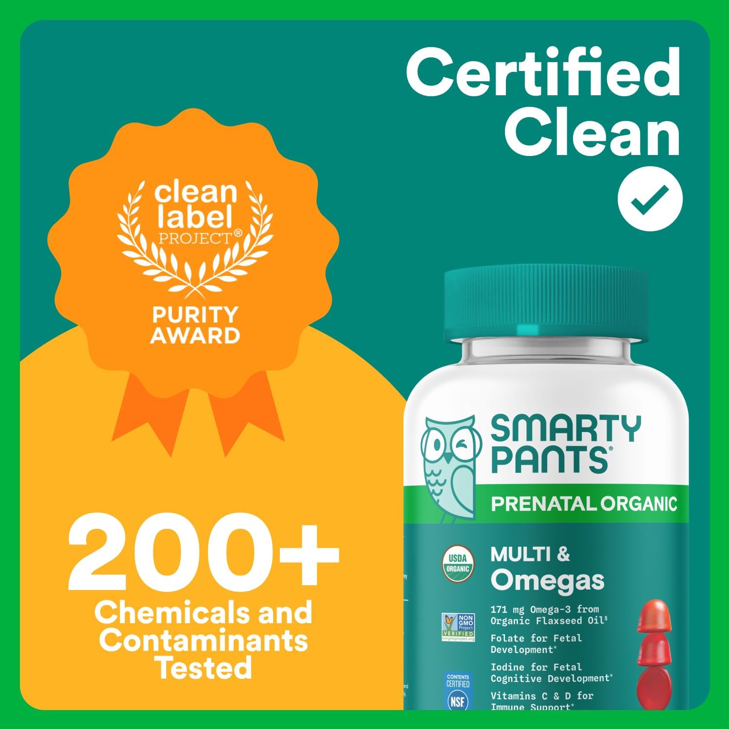 SmartyPants Organic Prenatal Vitamins for Women, Multivitamin Gummies: Biotin, Methylfolate, Omega 3 (ALA), Vitamin D3, C, Vitamin B12, B6, A, K2 & Zinc, Choline, Vegetarian, 120 Count (30 Day Supply) - Image 9