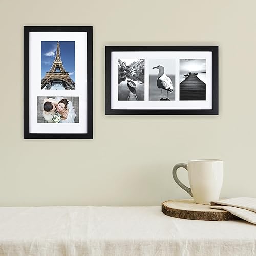 Vista 18 de Marco de fotos para collage de fotos, marco de pared de madera negra (5 x 7 pulgadas, mate, 2 aperturas)