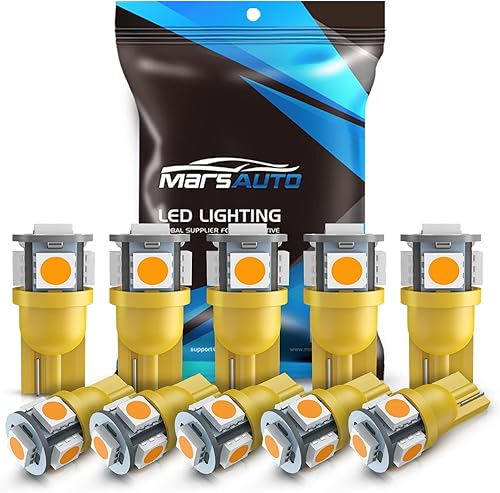 Marsauto Bombilla LED 194 color amarillo ámbar 168 T10 2825 5SMD sin polaridad, bombillas de repuesto para automóvil, cúpula de automóvil, mapa,