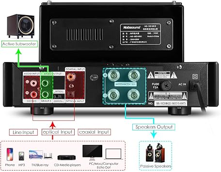 Nobsound MS-10D MKIII HiFi Bluetooth Hybrid Tube Power Amplifier Stereo Subwoofer Amp USB/Opt/Coax