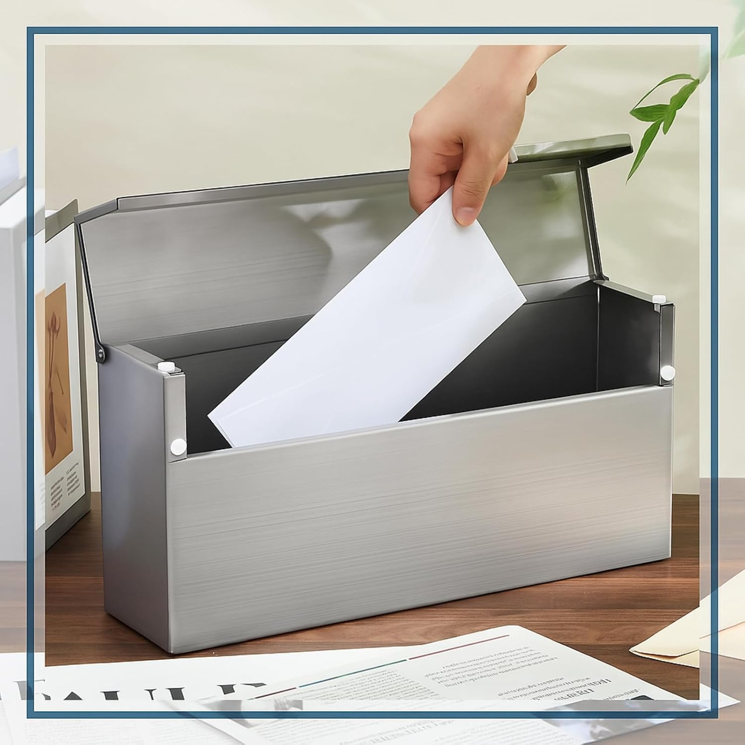 Stainless Steel Mailboxes for Outside 14.5'' x 7.1'' x 3.75'' Wall Mounted Mailbox Silver Rust Proof and Rainproof Steel Drop Box