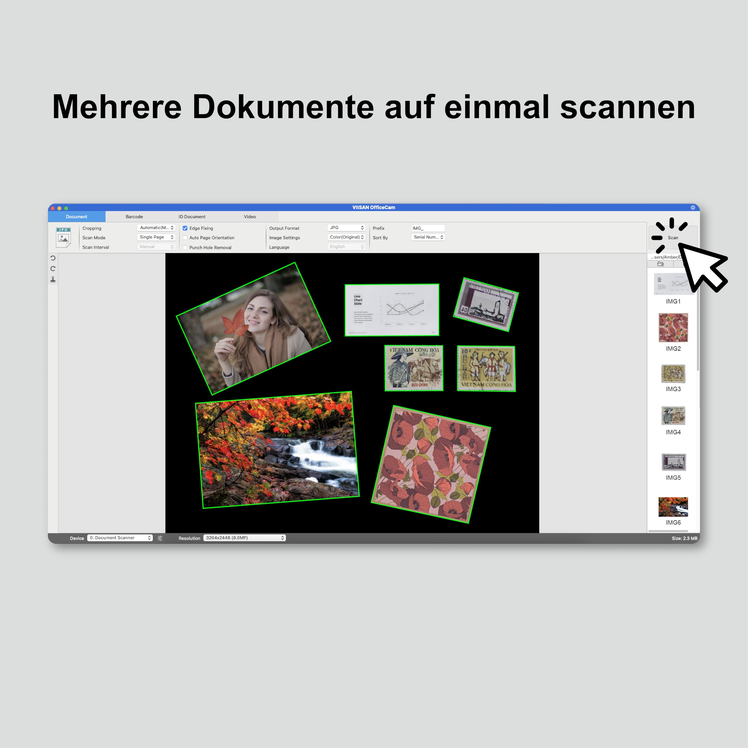 VIISAN Scanner de documents, USB 16 MP, taille d'enregistrement A4, Deskewing, numérisation de documents multipages, technologie OCR et TTS, fonctionne avec Windows et MacOS