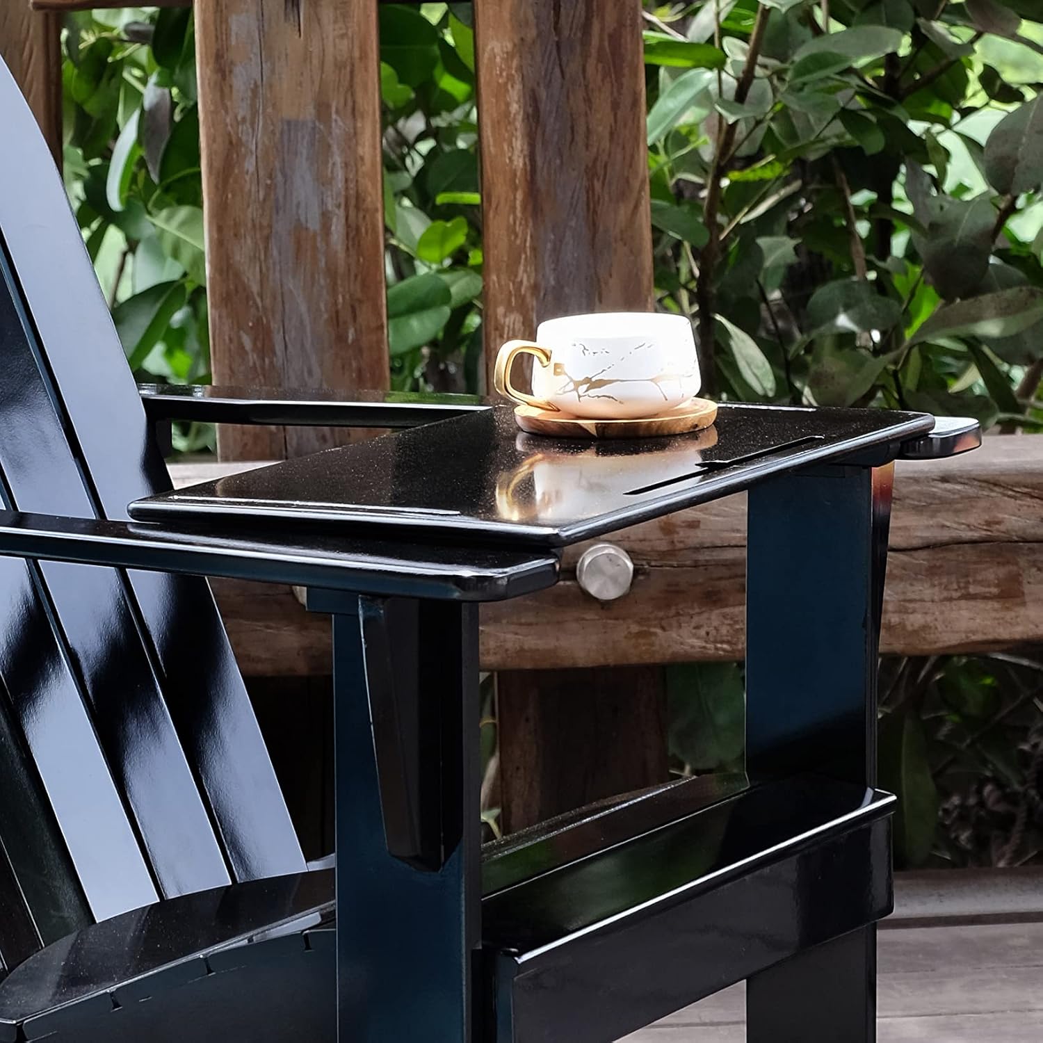 Cambridge Casual Solid Wood 2 Piece Magnolia Adirondack Chair with Tray Table, Black