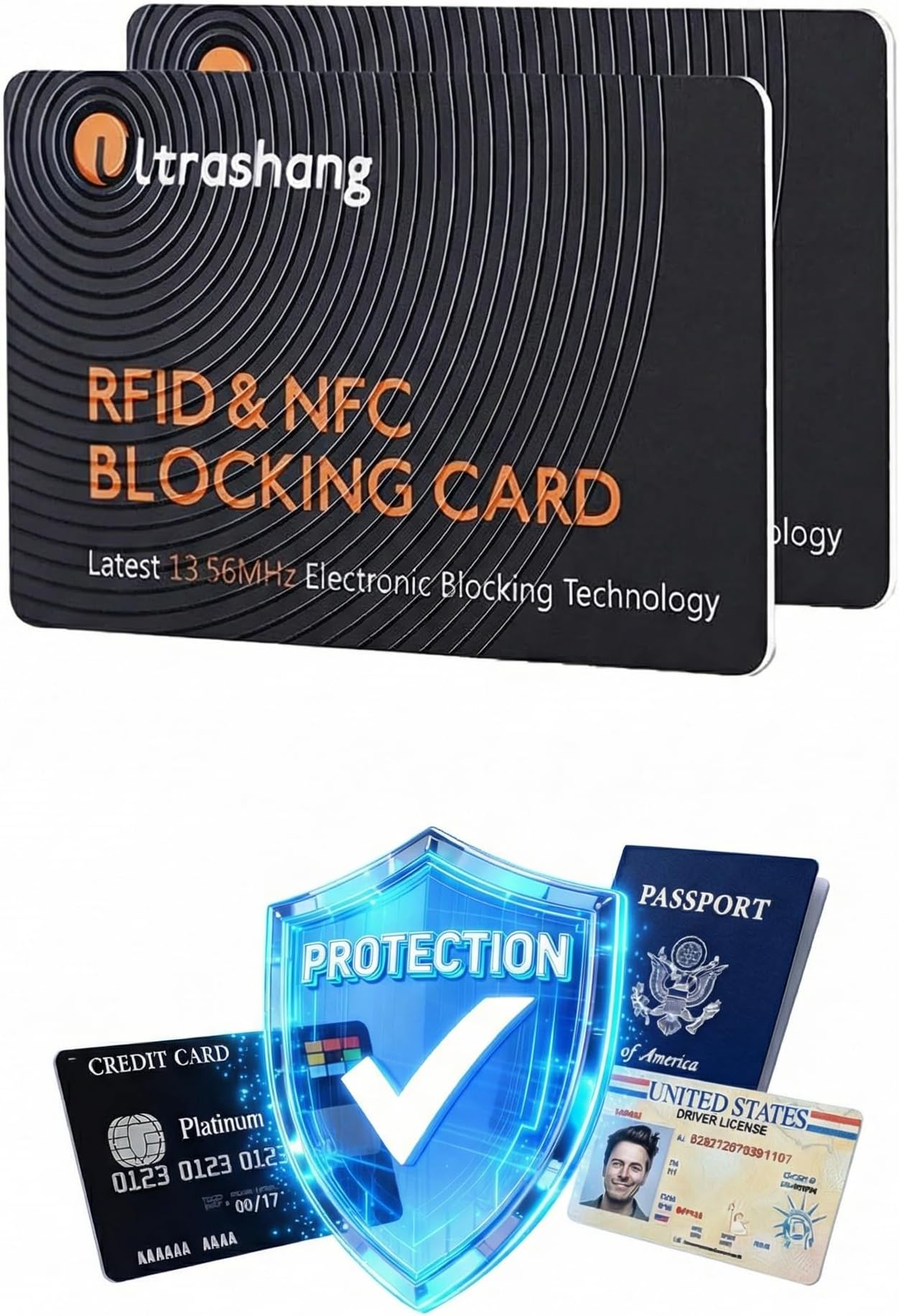 2Pcs RFID Blocking Card, Fuss-free Protection for Entire Wallet Shield, Credit Card Protector NFC Bank Debit Blocker, Upgraded Identity Theft Prevention for Travel Passport Holder(Ver. 2)