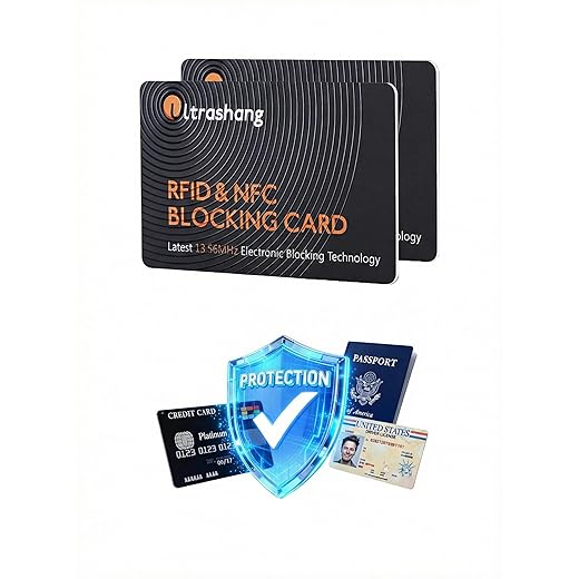 Ultrashang 2Pcs RFID Blocking Card, Fuss-free Protection for Entire Wallet Shield, Credit Card Protector NFC Bank Debit Blocker, Identity Theft Prevention for Passport Travel Security (Ver. 2.0)