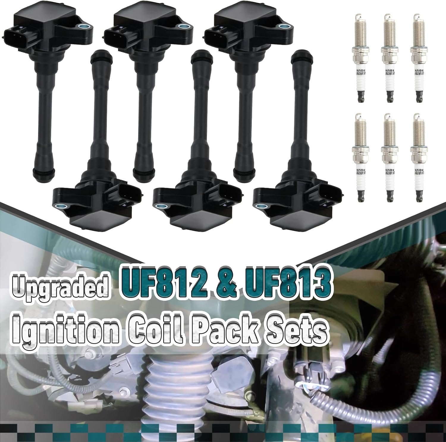 Set of 8 UF812 Ignition Coil Packs & 8 93501 Spark Plugs Fit for Nissan NV2500 NV3500 Titan Titan XD V8 5.6L 2016-2020