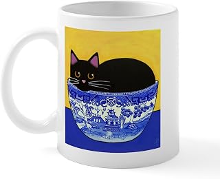 CafePress Black CAT In Blue Willow Bowl Mug 11 oz (325 ml) Ceramic Coffee Mug
