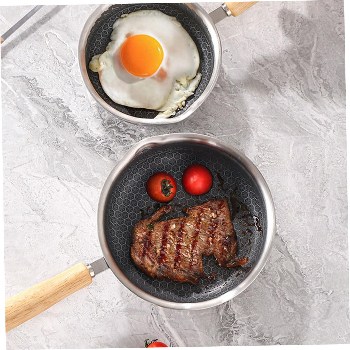 Alipis Edelstahl Bratpfanne 16cm Antihaft Wabenstruktur Induktionsgeeignet für Eier Steak Kompakte Haushaltspfanne
