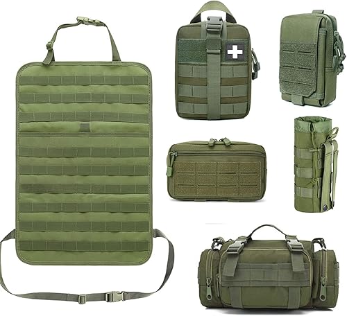 VIIDOO Organizador táctico para respaldo de automóvil, universal, Molle, organizador de vehículo, protector de panel de asiento trasero con 5 bolsas