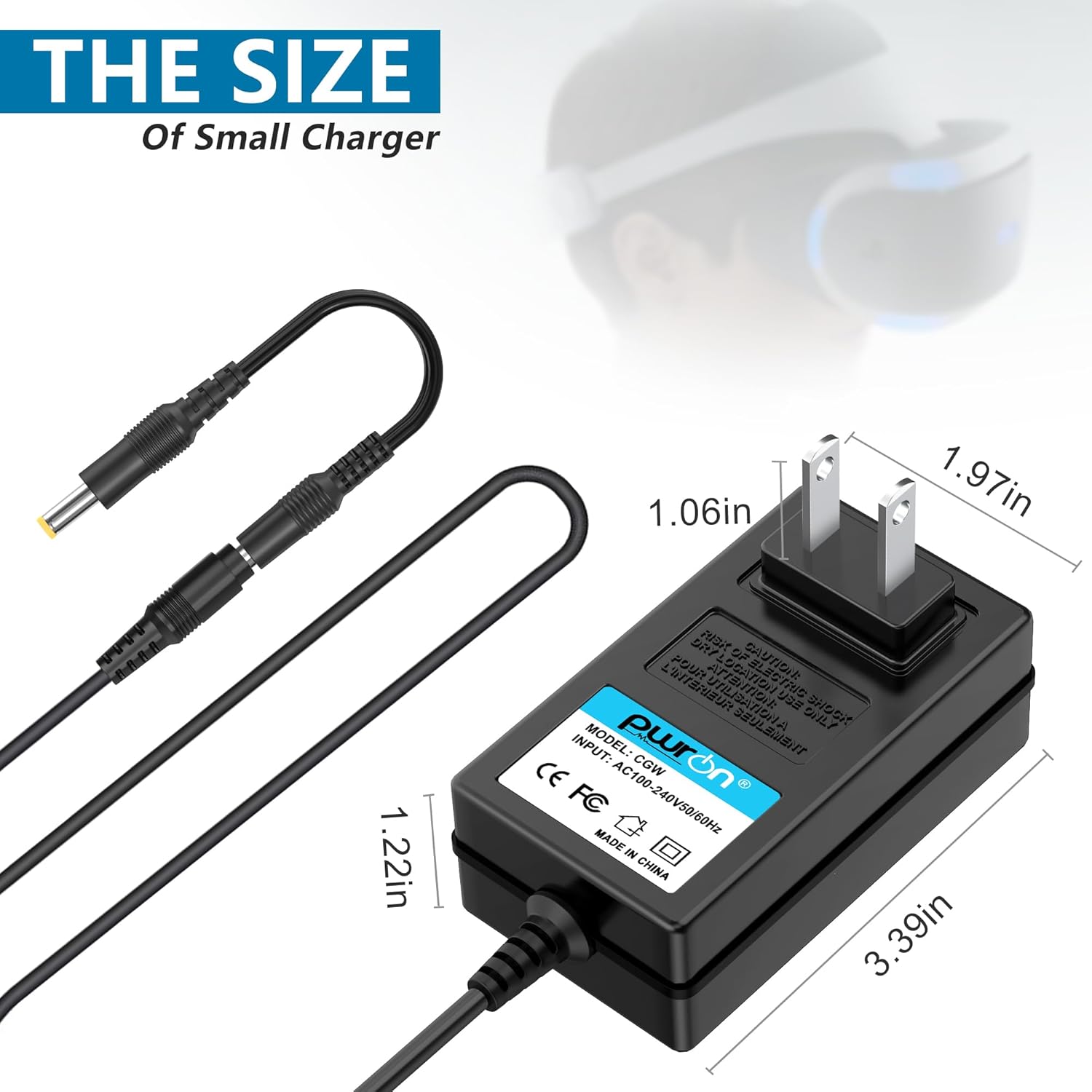 PwrON 12V AC Adapter for Sony VR CUH-ZAC1 ADP-36NH A Processor Power Cord, 12V AC Adapter Power Supply for Sony VR Virtual Reality Headset PS4