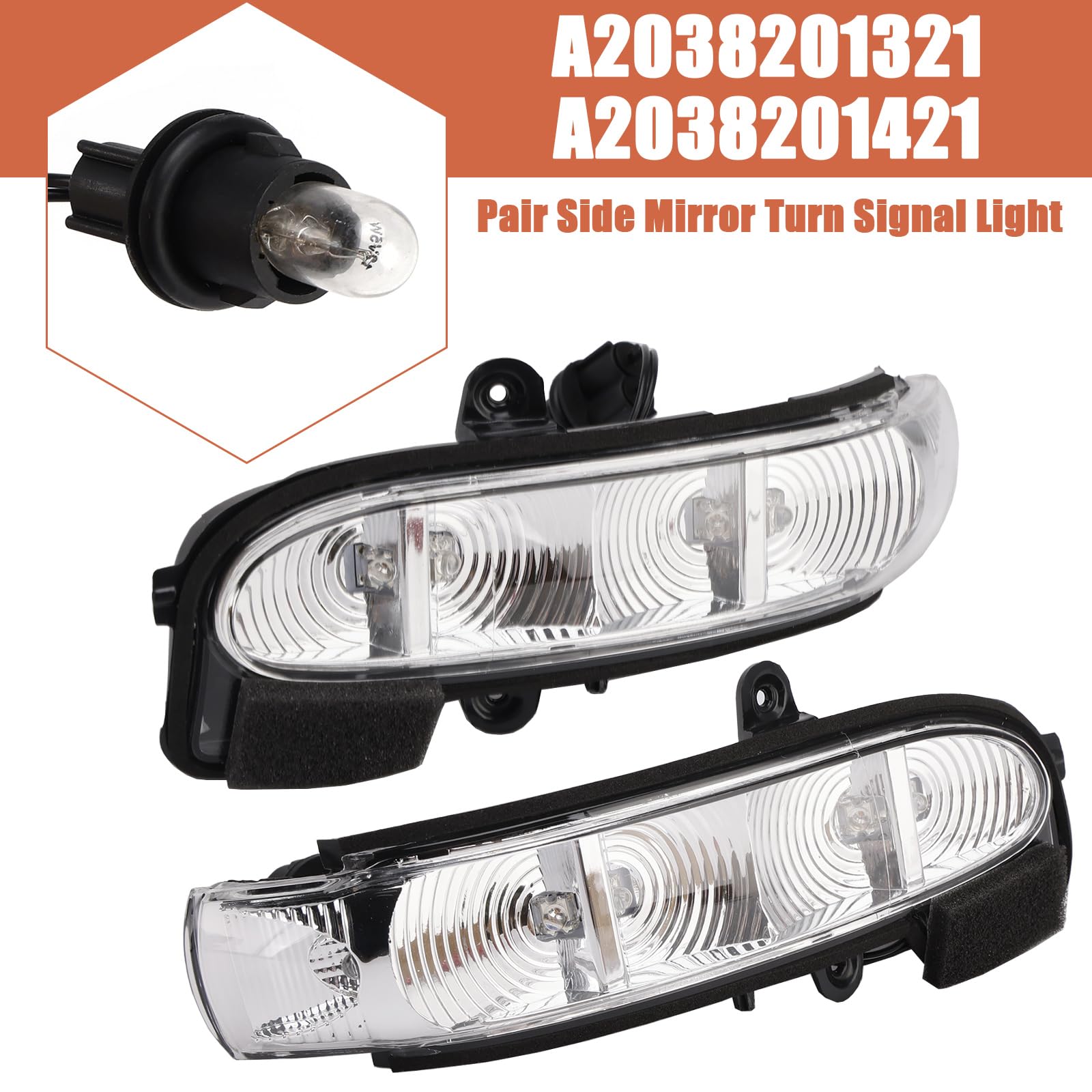 Topteng Pair Side Mirror Turn Signal Light A2038201321 A2038201421 fit für Mercedes-Benz E-Class W211 S211 2002-2006 Facelift, G-Class W463 Facelift