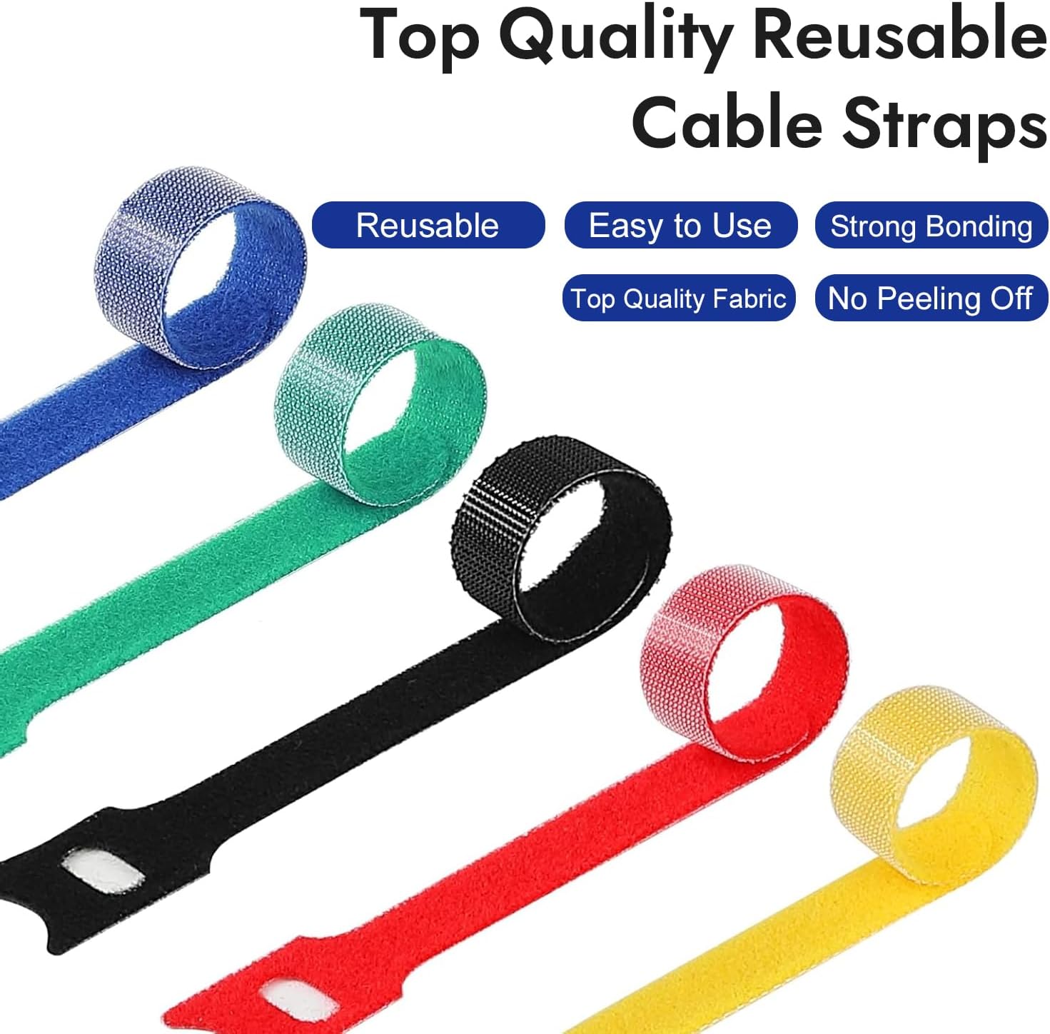50 Pieces Reusable Hook and Loop Cable Ties, Self-Gripping Cord Organizer Straps for Wire Management and Bundling