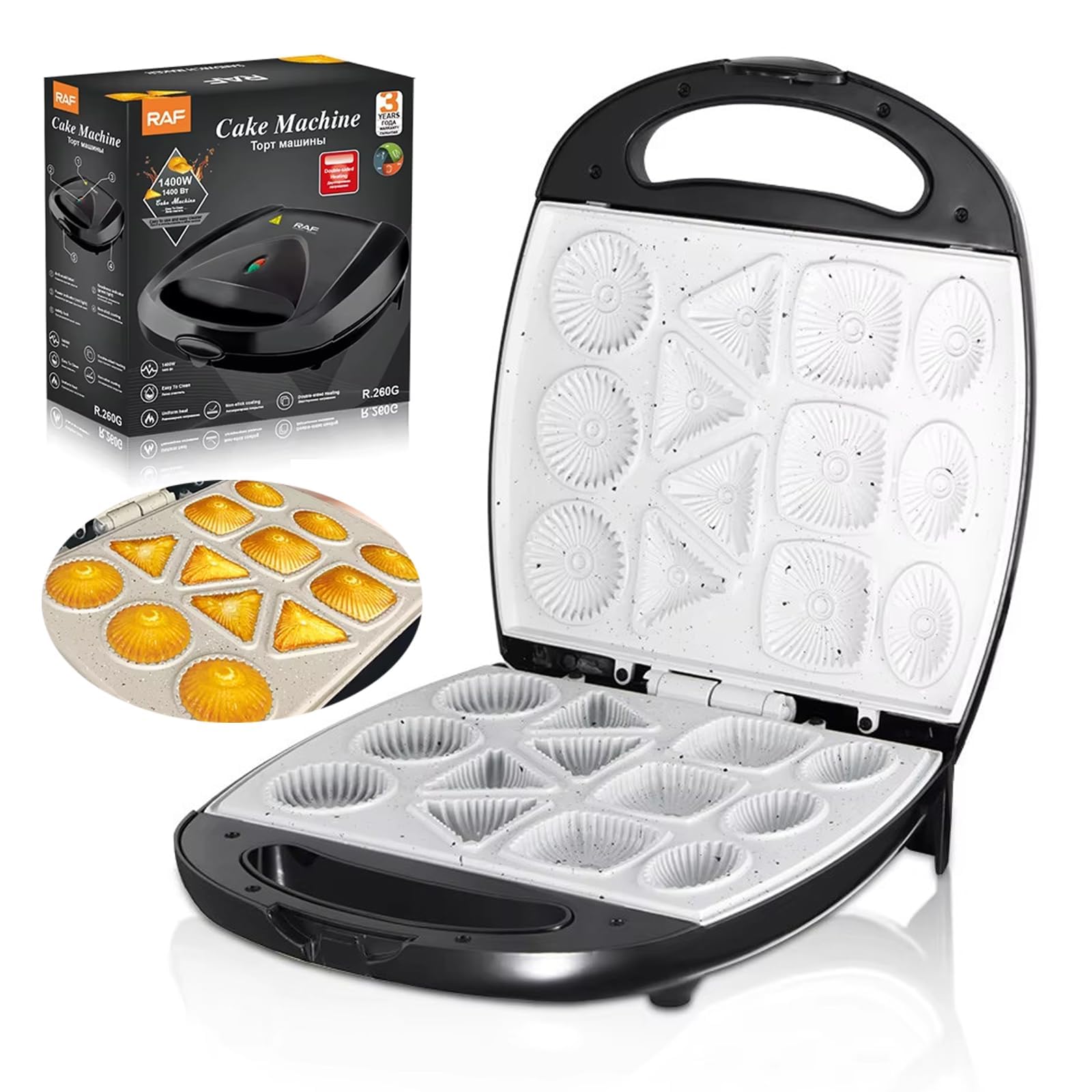 Macchina per Scones Antiaderente 1400W | Manico Riscaldante e di Sicurezza a Doppia Faccia, 13 Fori con 4 Stampi di Forma, per Biscotti, Dolcetti per la Colazione