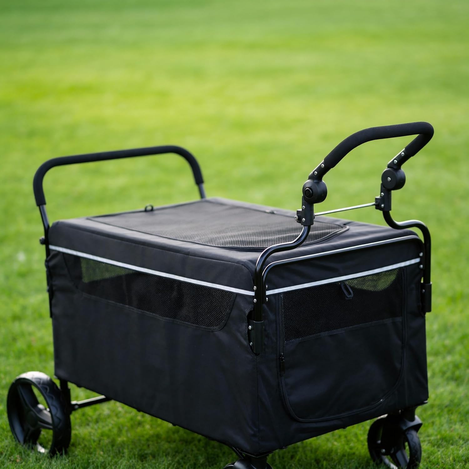 GarveeLife Passeggino per cani 2 in 1, pieghevole, per cani e gatti di grandi dimensioni e medie dimensioni, con finestre a rete, supporto per bevande, manico regolabile e ruote a 360°, fino a 50 kg