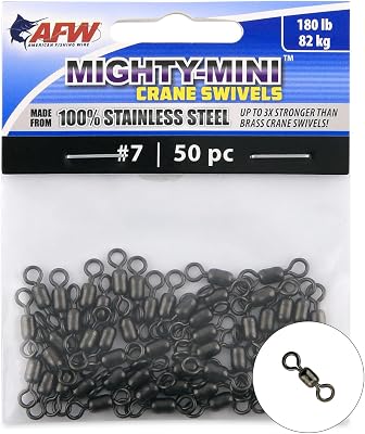 AFW American Fishing Wire Fishing Swivels - Mighty Mini 100% Stainless Steel Crane Swivels, 3X Stronger Than Brass, for Terminal Tackle Box, Up to 600lb Test - Fishing Gear for Fishing Line Leaders