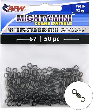 AFW American Fishing Wire Fishing Swivels - Mighty Mini 100% Stainless Steel Crane Swivels, 3X Stronger Than Brass, for Terminal Tackle Box, Up to 600lb Test - Fishing Gear for Fishing Line Leaders