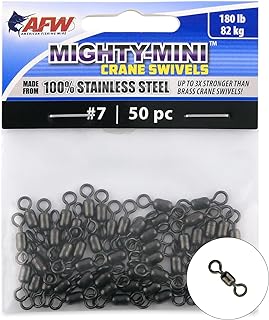 AFW American Fishing Wire Fishing Swivels - Mighty Mini 100% Stainless Steel Crane Swivels, 3X Stronger Than Brass, for Terminal Tackle Box, Up to 600lb Test - Fishing Gear for Fishing Line Leaders