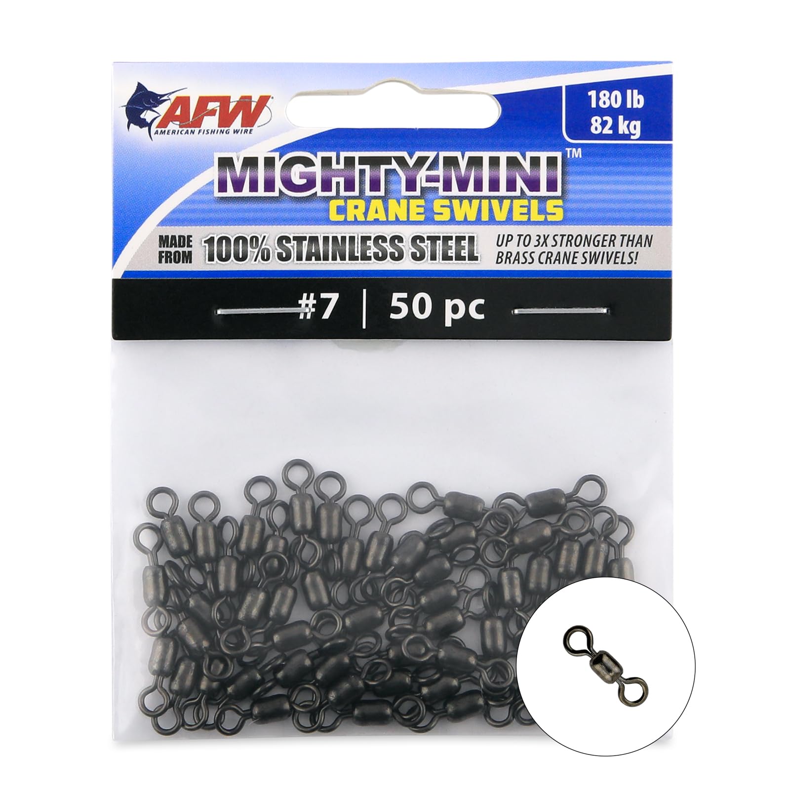 American Fishing Wire Mighty Mini Snap Crane Swivels - 100% Stainless Steel, 3X Stronger Than Brass, Up to 600lb Test - Essential Fishing Gear for Every Tackle Box - Ideal for Any Fishing Line Leader