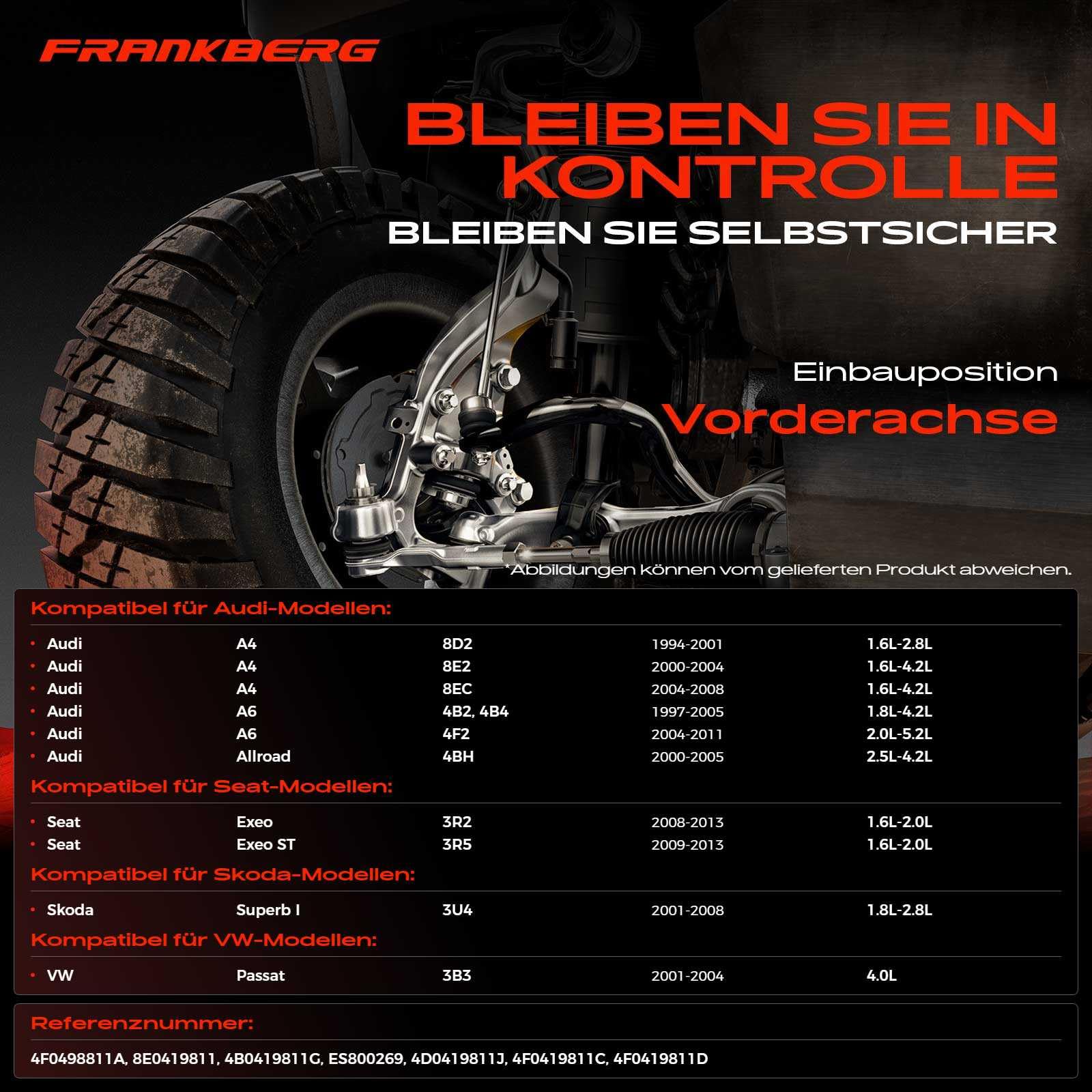Frankberg 2x Spurstangenkopf Vorderachse Kompatibel mit A4 Avant 8ED B7 2004-2008 A6 4B C5 1999-2001 A6 Allroad 4FH C6 2006-2011 P.a.s.s.a.t 3B3 2001-2004 Replace# 4B0419811G