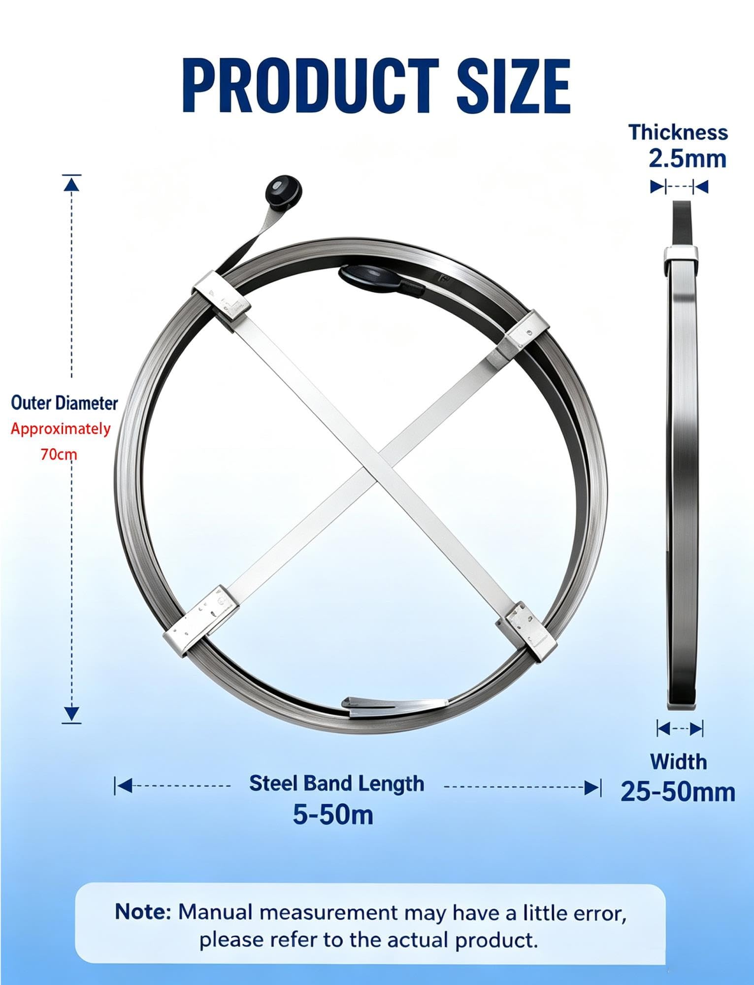 Cinta de acero 65Mn para desatascar tuberías, 2.5mm, 5-50m
