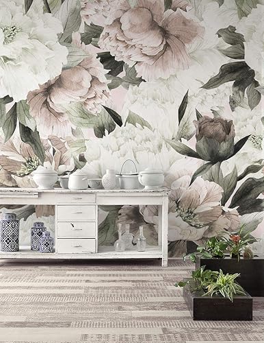 Miniatura 3 de Murwall Floral Wallpaper, Peonies Watercolor Flowers Wall Murals