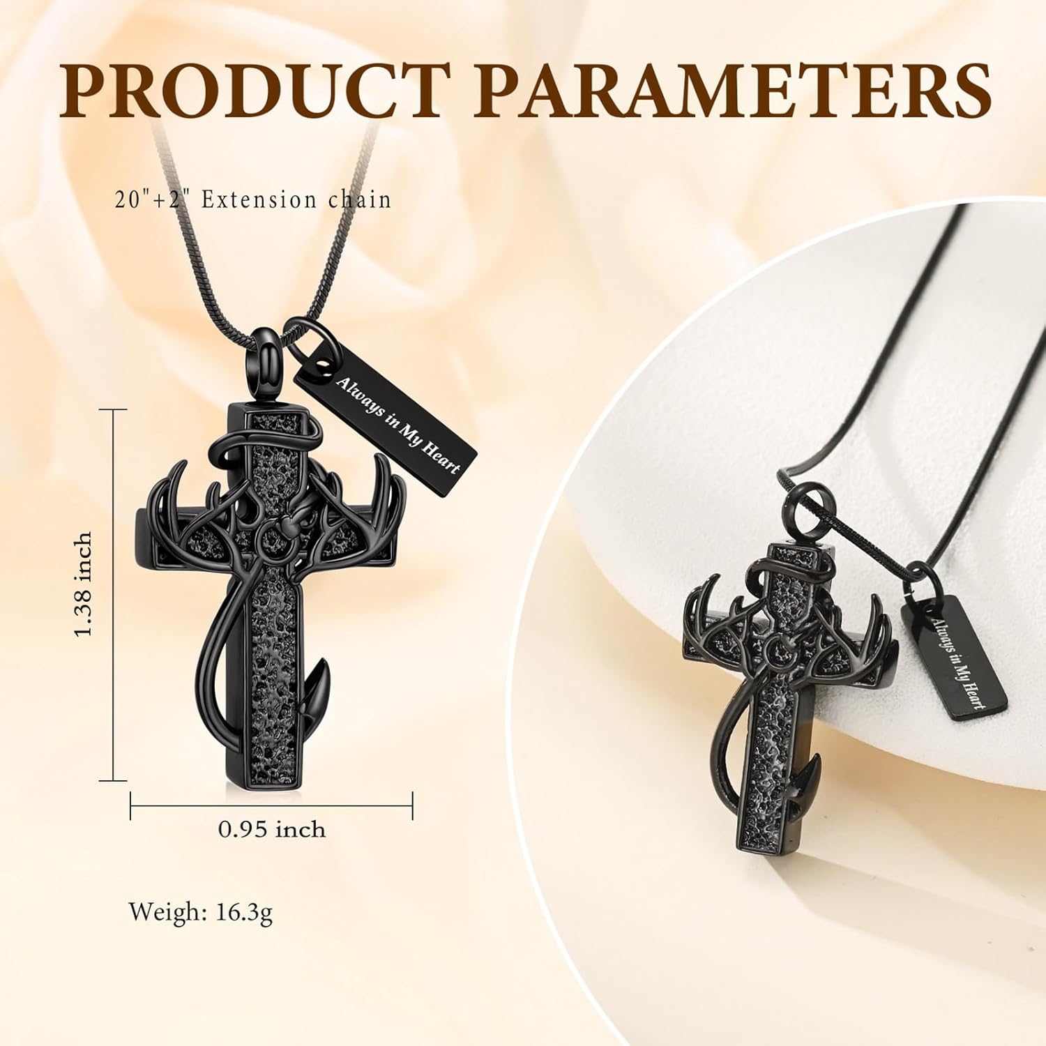 Cross Cremation Jewelry Urn Necklace for Human Ashes for Women Men Fish Hook Antler Deer Memorial Ashes Keepsake Pendant - Image 2