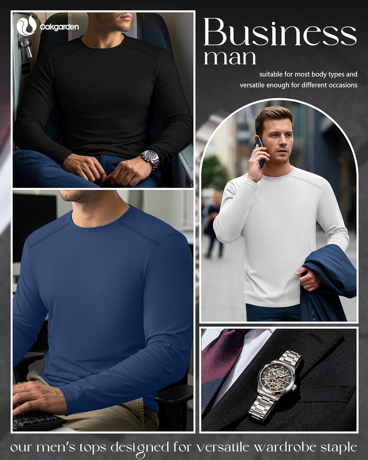 5 Pack Men's Big and Tall Shirts, Long Sleeve Tees Solid Casual Basic Tops Soft Crew Neck T Shirts - Image 3