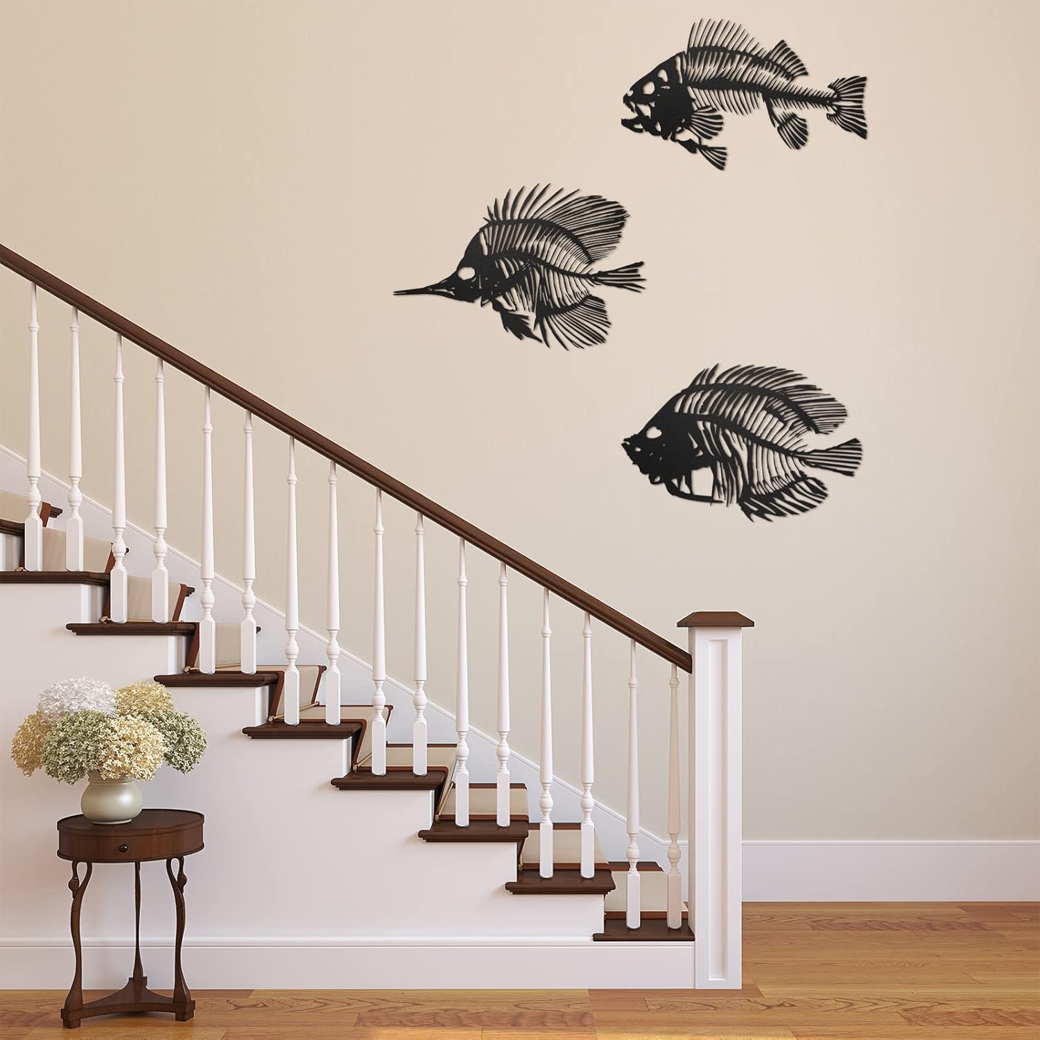 Zhengmy 3 Piece Metal Wall Art Fish Sculpture Hanging Metal Fish Bone Rustic Wall Decor Nautical Style Art Decor for Indoor Outdoor Office Home Bedroom Bathroom Living Room Window(Black)
