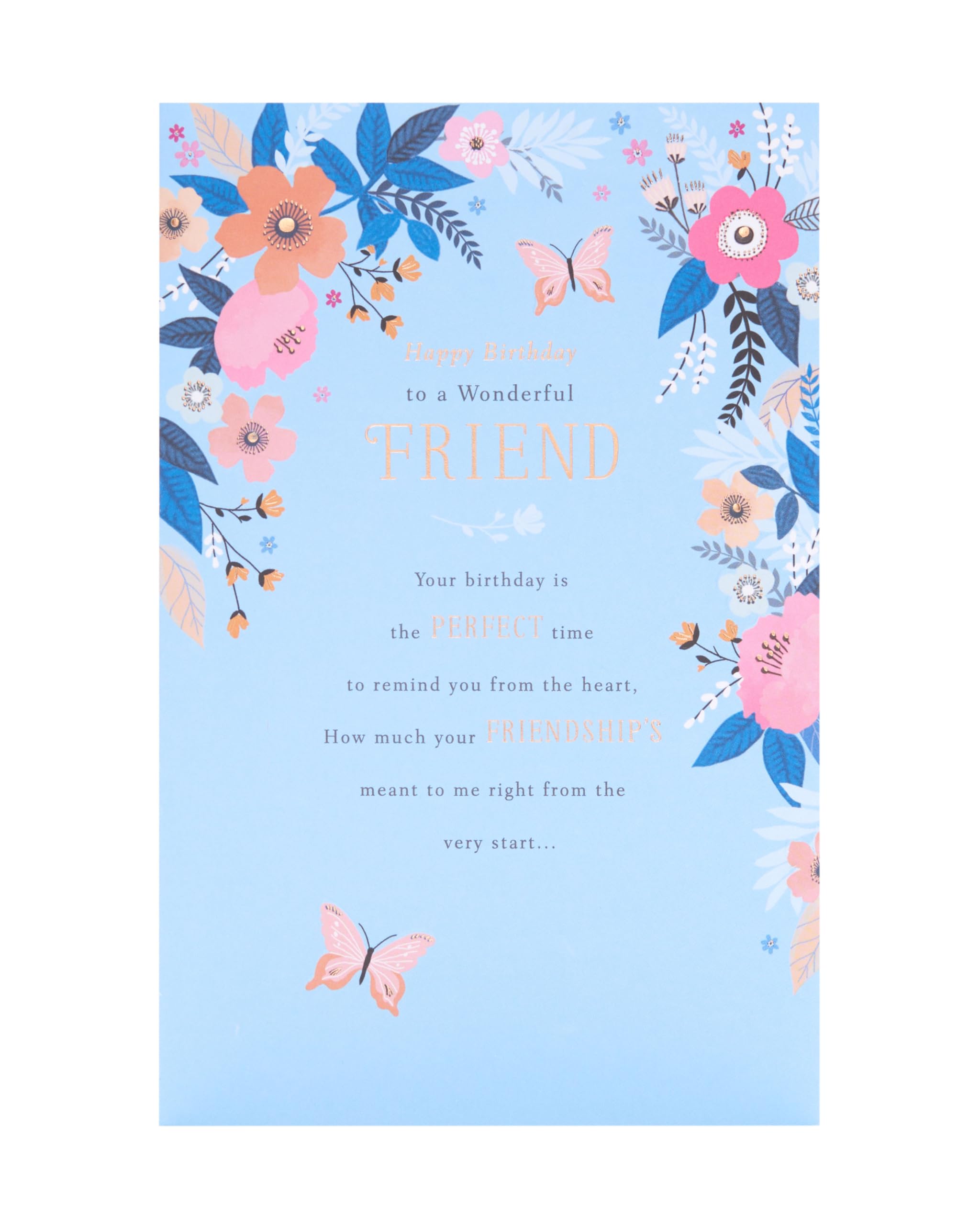 UK Greetings Birthday Card for Her/Friend - Pink & Blue Floral Design - Thinking of You Range