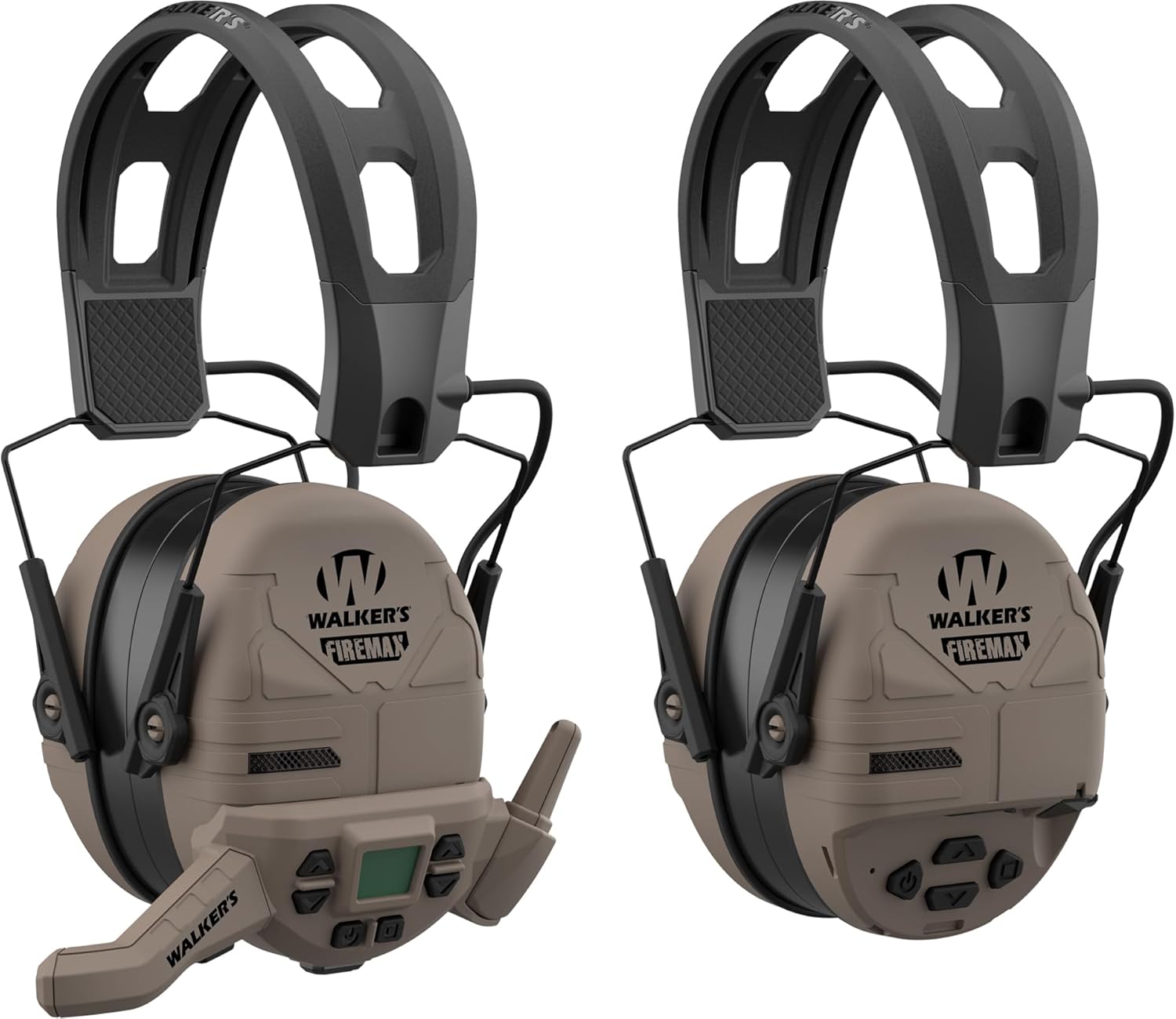 Walker's Firemax Rechargeable Electronic Ear Muffs Flat Dark Earth with Walkie Talkie 2 Pack