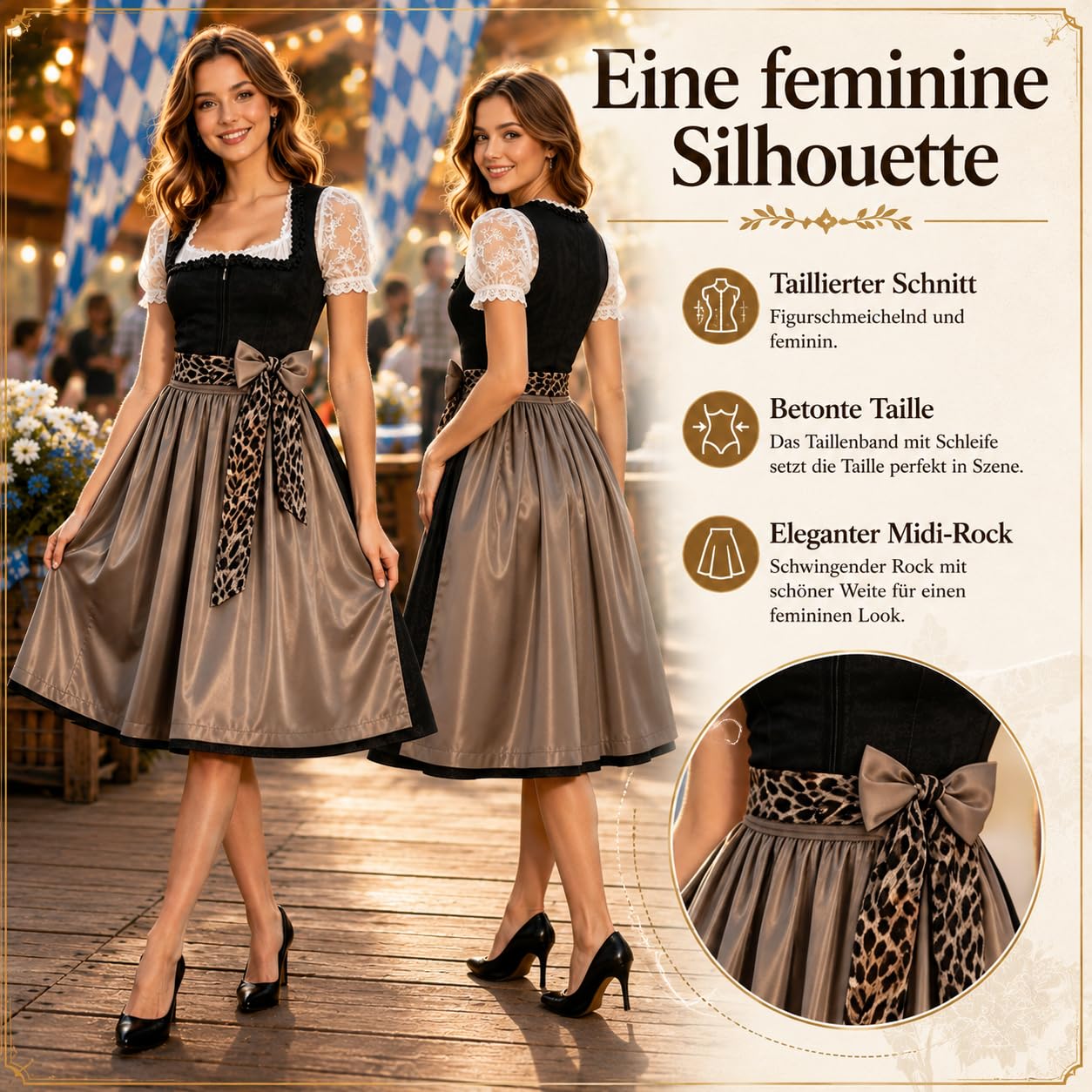Generisch Dirndl Grosse Grössen Oktoberfest Damen Outfit Dindl Midi Für Schürze 'Dirndl Dirndlkleid Lang Dirnd Samtdirndl Beige Trachtenkleid Drindl Langes Mit Bluse Und Samt