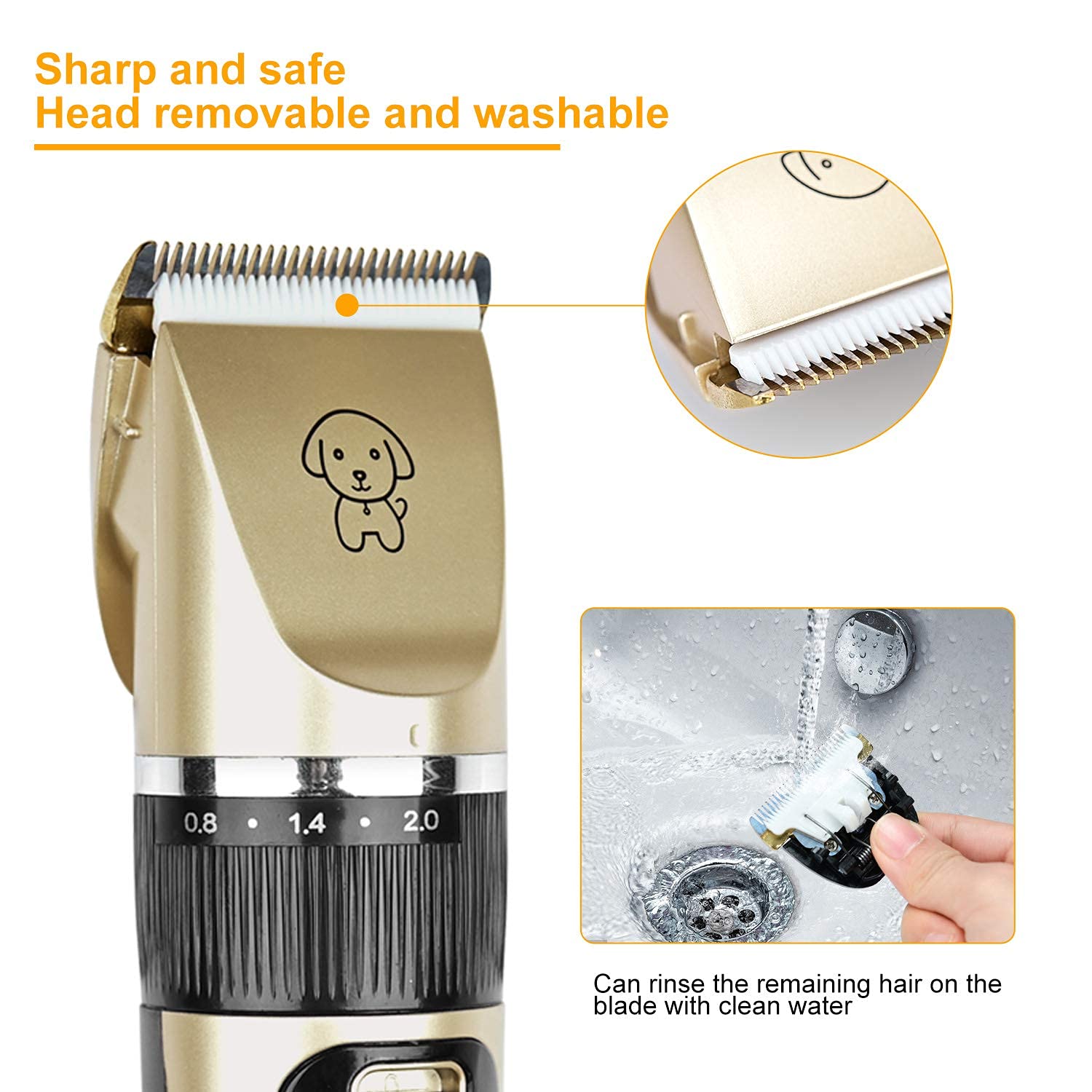 Podazz Tondeuse de toilettage électrique pour Chien, Kit de toilettage sans Fil pour Animaux de Compagnie Kit de Tondeuse à Cheveux pour Chiens, Chats, Animaux de Compagnie (Or)