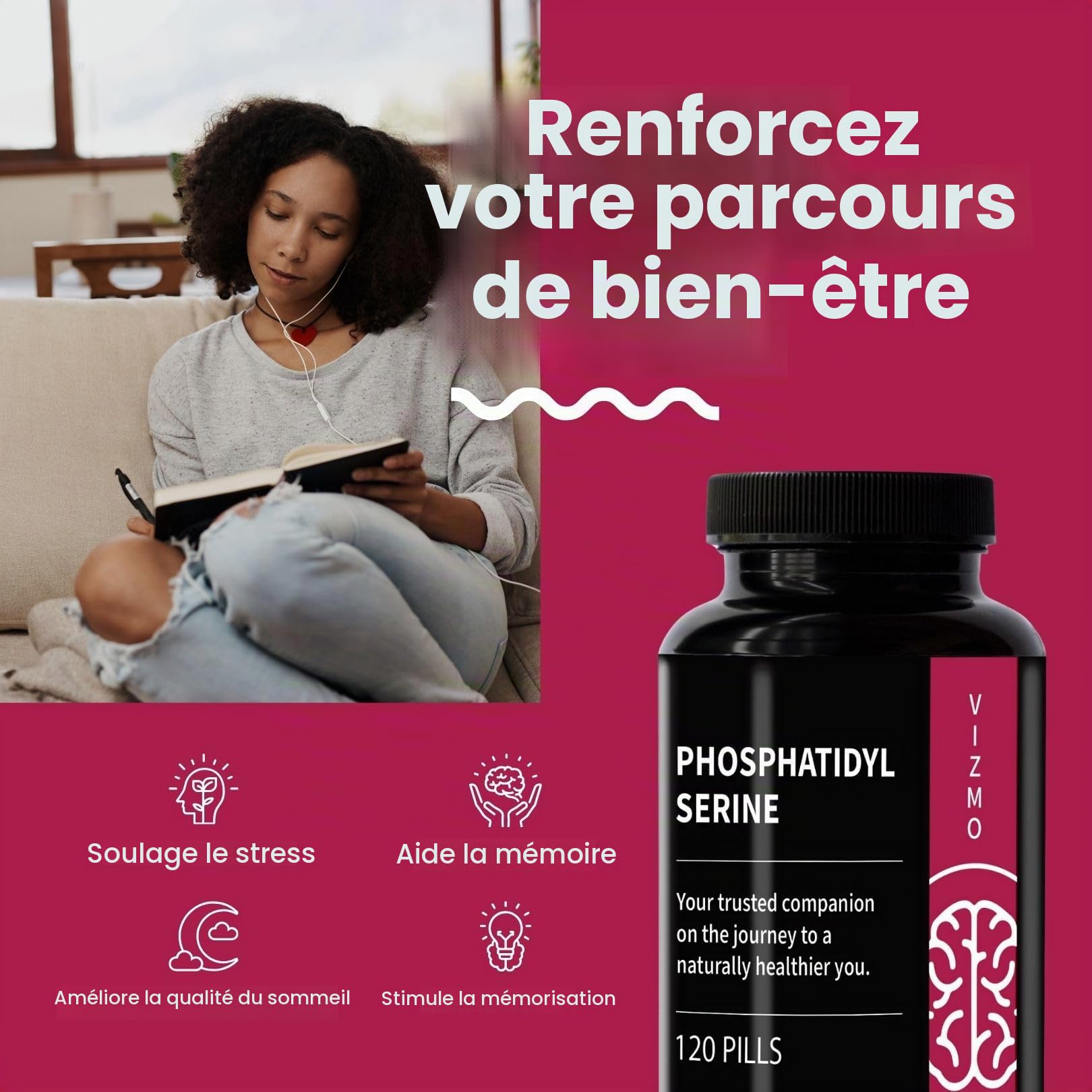 Phosphatidylsérine 100mg – 120 gélules végétaliennes à haute dose pour la mémoire, la concentration, la réduction du stress, la diminution du niveau de cortisol, l’équilibre du cortisol, la concentrat