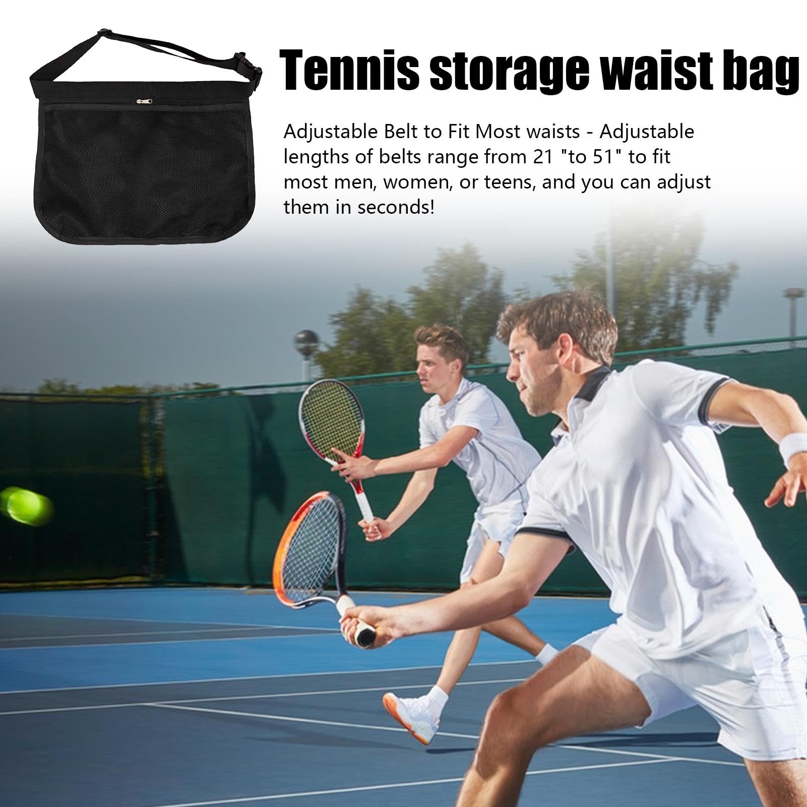 Sac Porte-Balle de Tennis, Sac de Transport pour Balle de Tennis - Support de Taille pour Porte-Balle de Tennis - Sac de Balle de Hanche de Taille en Maille réglable, Poche de Rangement de