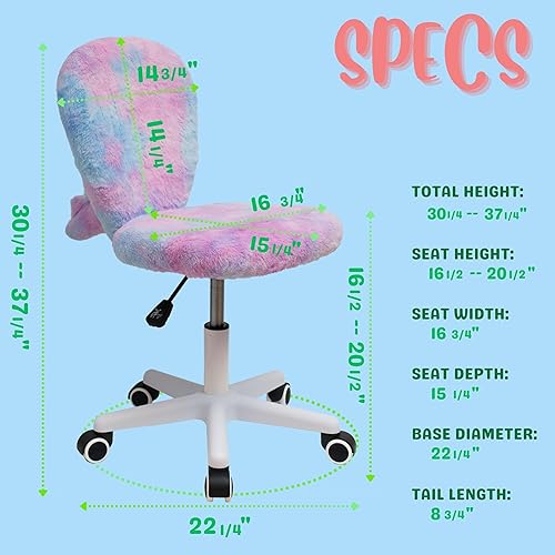 Miniatura 3 de wangji TAILLA - Silla de escritorio para niños, pequeña y cómoda silla giratoria de piel sintética peluda sin brazos para adolescentes, con cola de