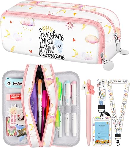 Bistup Estuche para lápices para la escuela, lindo kawaii para niñas, diseño de dibujos animados arco iris bohemio para adolescentes y niñas, con