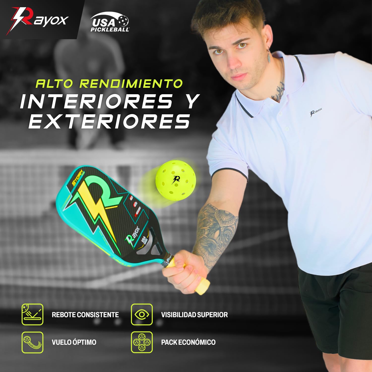 RAYOX Pelotas de Pickleball - Interiores y Exteriores, Pack de 4 o 24, Tamaño Oficial, 40 Agujeros, Alta Durabilidad y Rebote Óptimo, Jugadores Principiantes y Profesionales