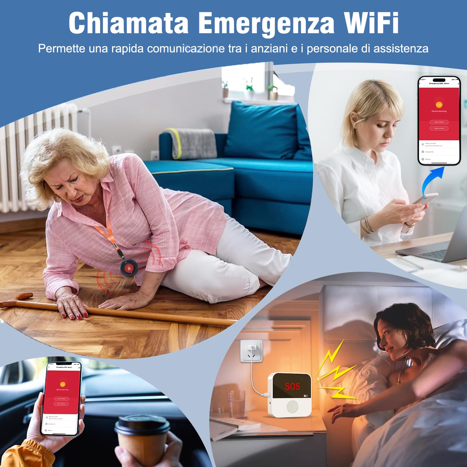 Tuya WiFi Smart SOS Emergency Alarm Beeper Botón de llamada de Emergencia para Personas Mayores Conexión Remota de Teléfono Móvil 1 Botón de Pánico SOS 1 Receptor (sólo admite Wi-Fi de 2,4 GHz)