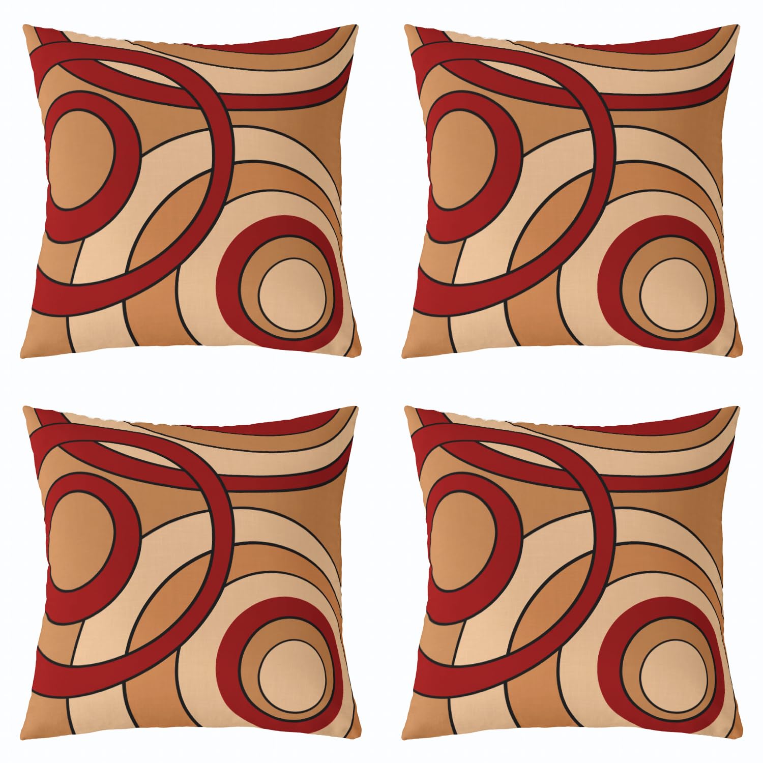 Pack of 4 Circle Pillow Covers Stripes Line Art Cushion Covers,Gradient Red Yellow Modern Retro Grommet Throw Pillow Covers Boho Ombre Art Abstract