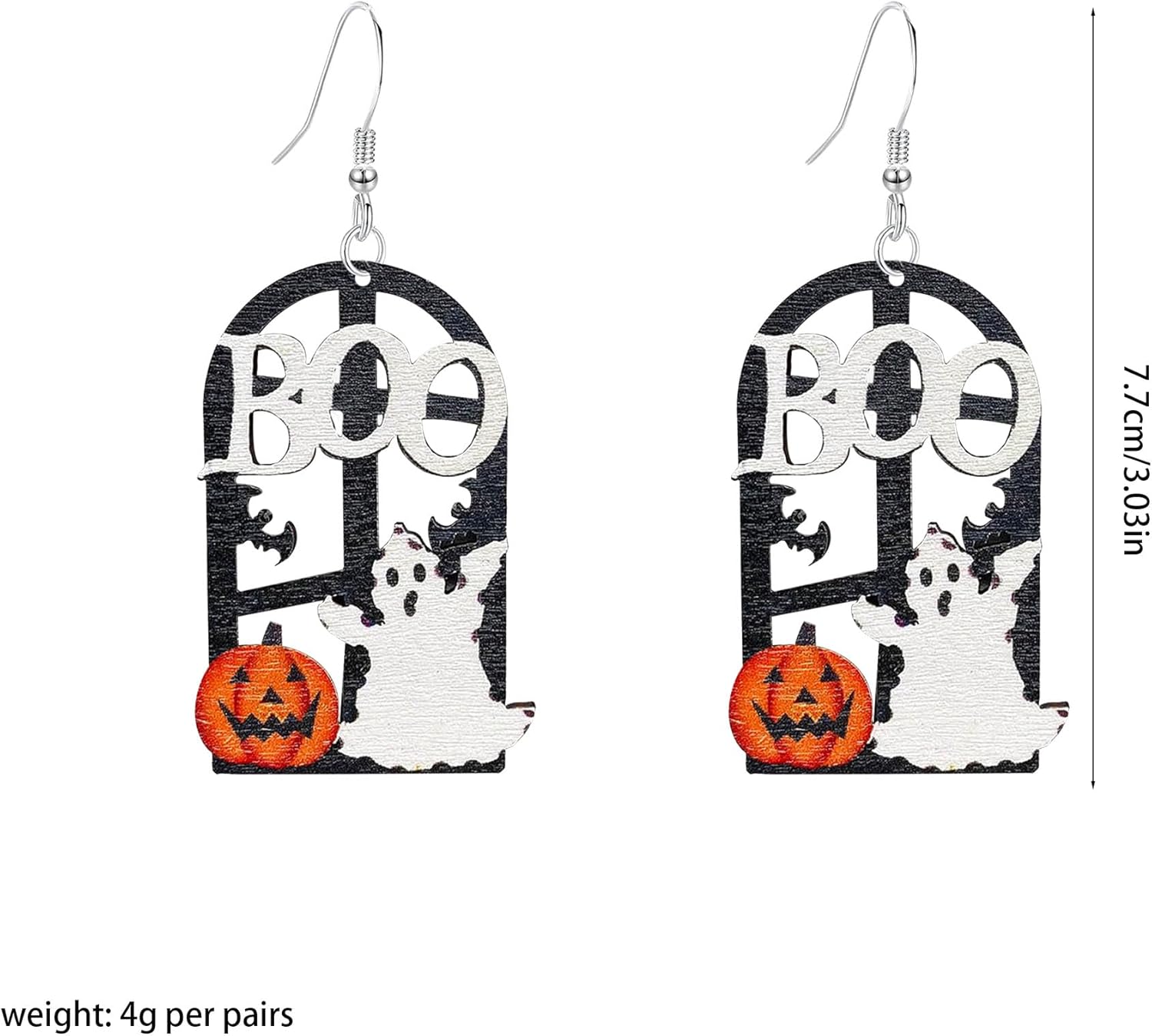 Halloween Wooden Pumpkin Ghost Earrings Spooky Cute Cat Bat angle Drop Earrings for Women Costume Party Jewelry Accessories - Image 5