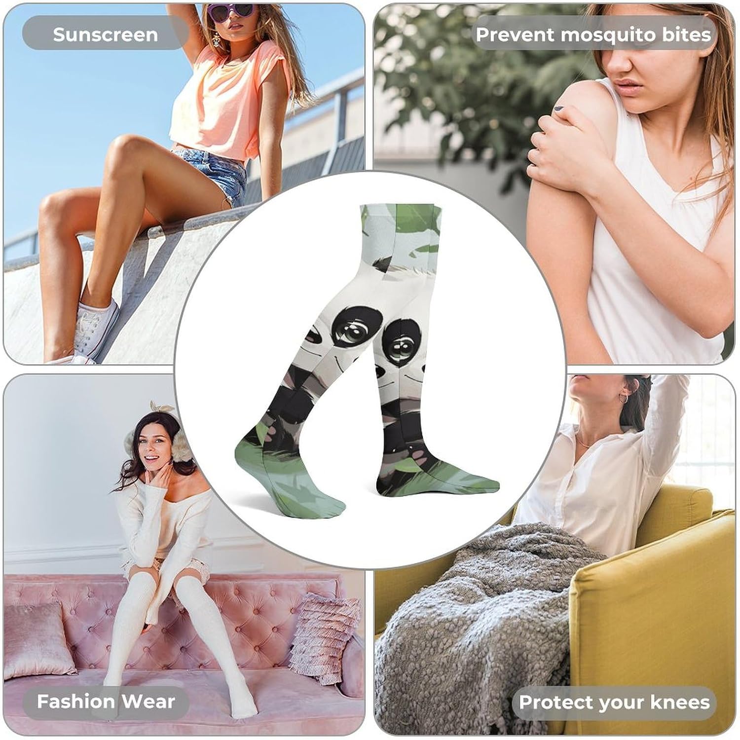 Panda Knee High Stockings for Women 23.6" Breathable Thigh High Stockings Over The Knee Socks