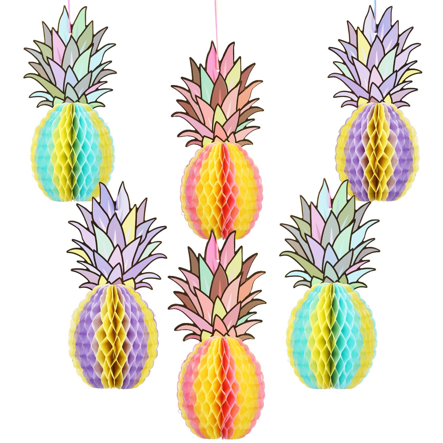 SUNBEAUTY 6 Pcs 12 Inch Pineapple Honeycomb Centerpieces Pineapple Party Decorations Luau Party Decorations Tropical Party Decorations Beach Party Decorations Hawaiian Decorations