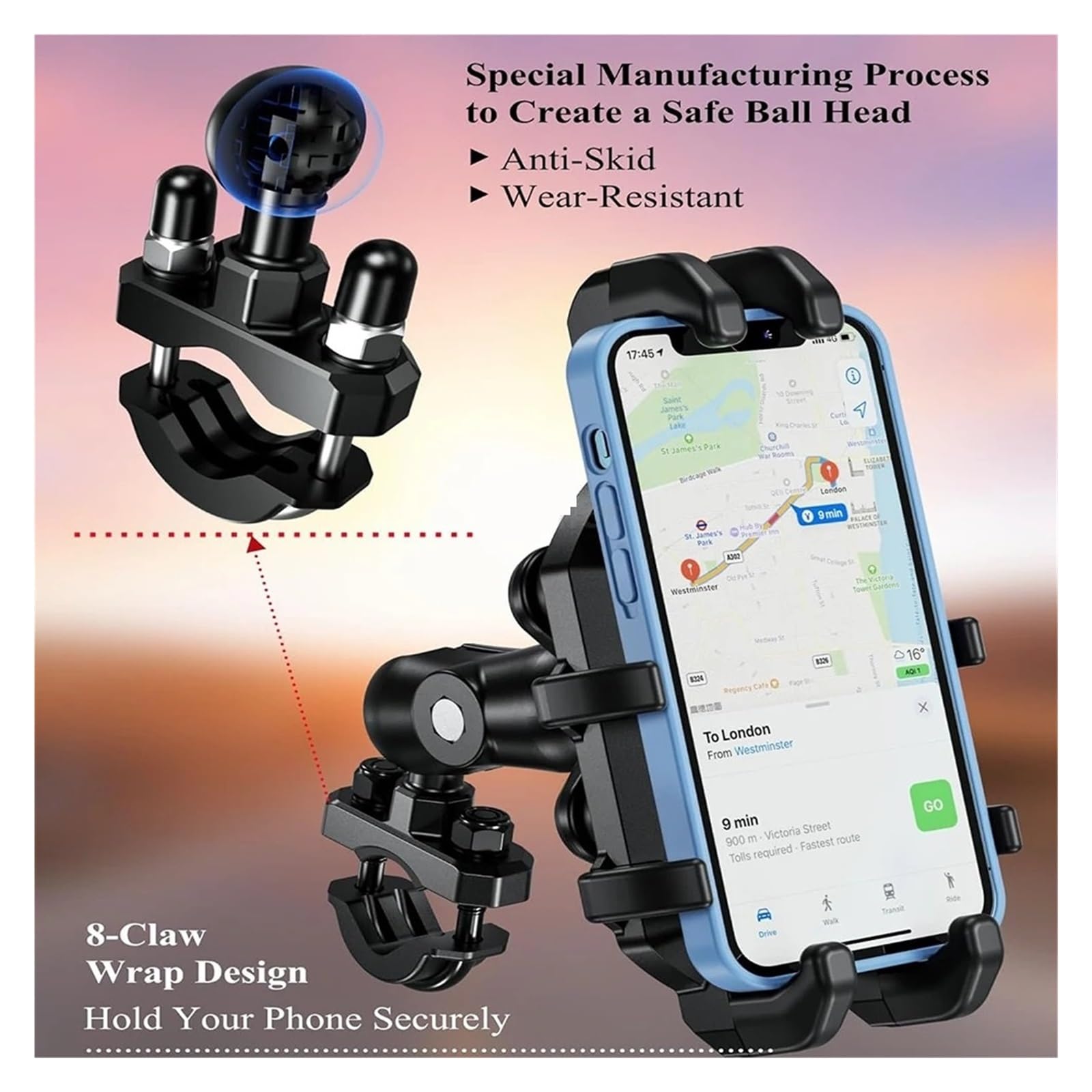 Soporte Manillar Soporte Teléfono con Amortiguador Vibraciones Antivibración Manillar Bicicleta Scooter Compatible Modelos 5,4 A 7,2 Pulgadas Soporte Teléfono Moto(Rearview Mirror)