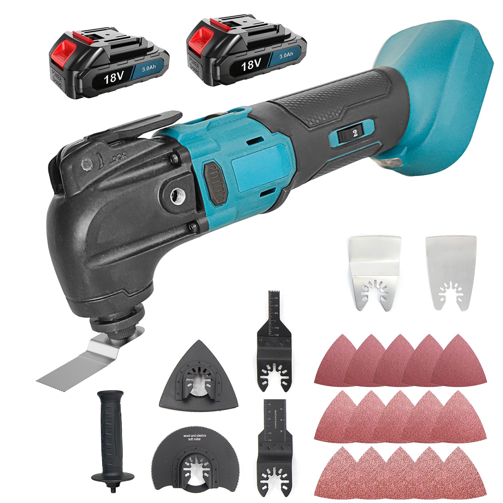 Utensile multifunzione a batteria da 18 V con 2 batterie da 3,0 Ah, 23