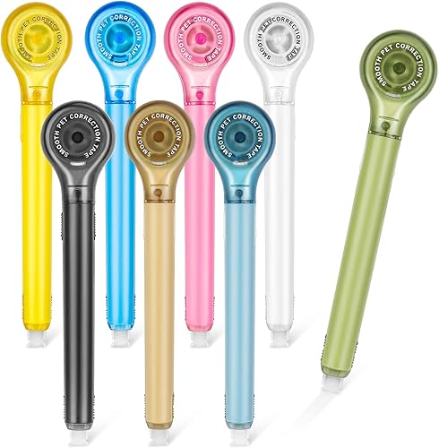 Paquete de 8 bolígrafos de cinta correctora, 8 colores cómodos de corrección de forma de bolígrafo, bolígrafos de cinta fáciles de usar, aplicador