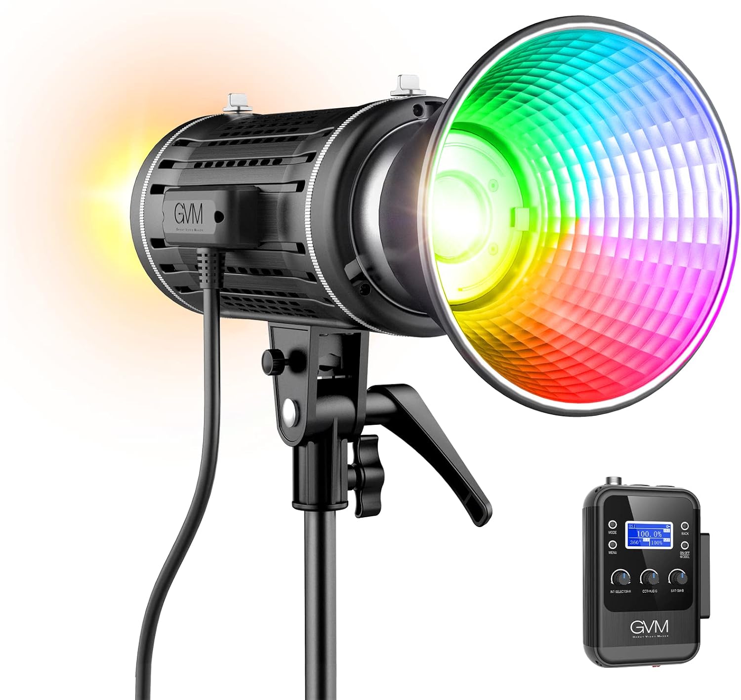 GVM Led Video Light RGB+Bi-Color Double Sided Daylight Balanced COB Light 77600 lux/0.5m CRI97+ 12 Built-in Lighting Effects App Control 2700K-7500K Photography Lighting (100W)