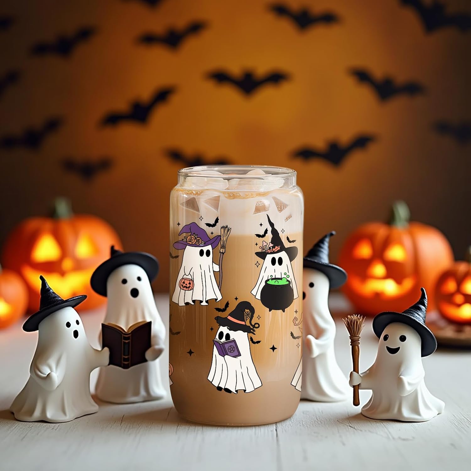 Fairy's Gift Witch Ghost Halloween Cup, Spooky Iced Coffee Glass Tumbler