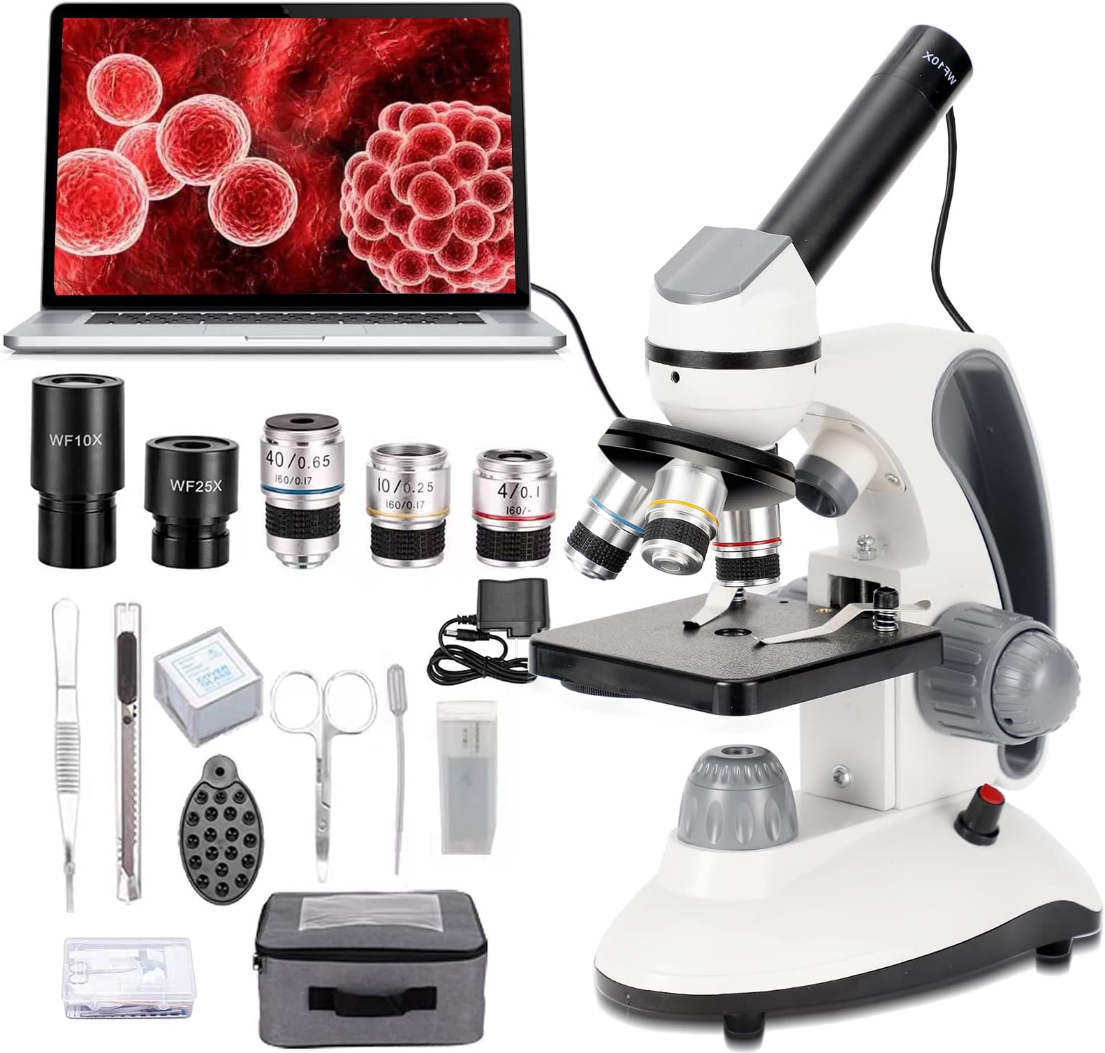 40X-2000X Compound monocular Microscope with Microscope Slide Set, Cell Phone Adapter, Dual LED Illumination Powerful School Home Education biomicroscope， 2MP USB Camera……